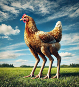 An AI generated chicken with four legs. 